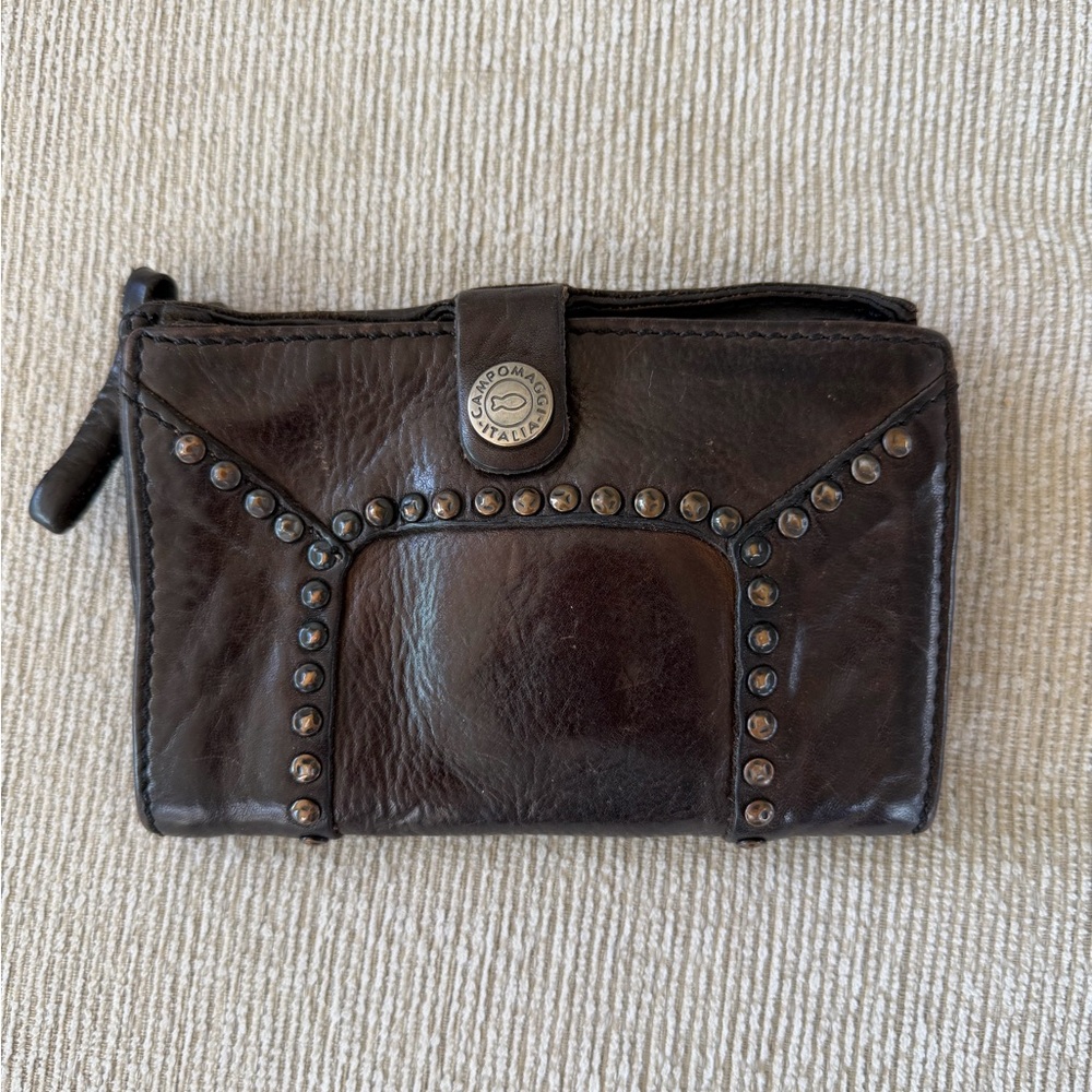 Campomaggi Medium Dark Brown Studded Leather Wallet-Like New